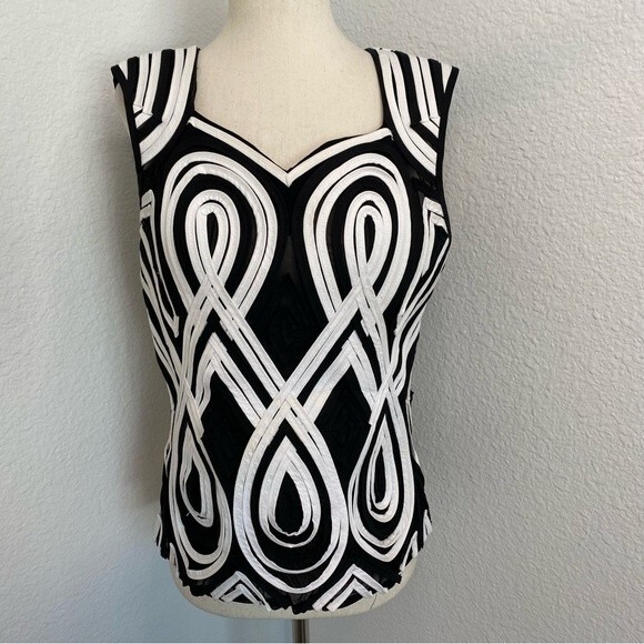 Alexandra Rosati Designer 2 Pc Black White Mesh Geometric 3D Jacket & Top SZ 10 - Picture 5 of 15